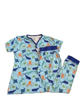 Little Sleepies Ocean Life Bamboo Lounge Pajama Set Blue S / M